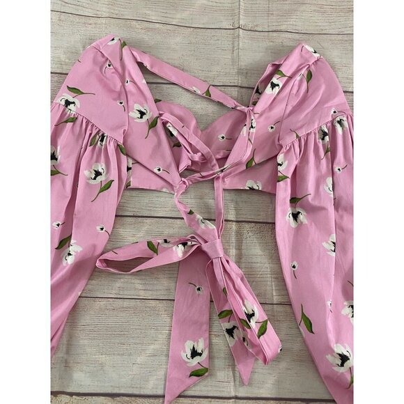 Milly Women's Pink Floral Long Sleeve Crop Blouse - Medium - Picture 10 of 10